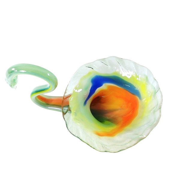 Art Glass Swan Hand Blown Bowl Floral Candy Dish Centerpiece Artisan Made - Picture 5 of 9